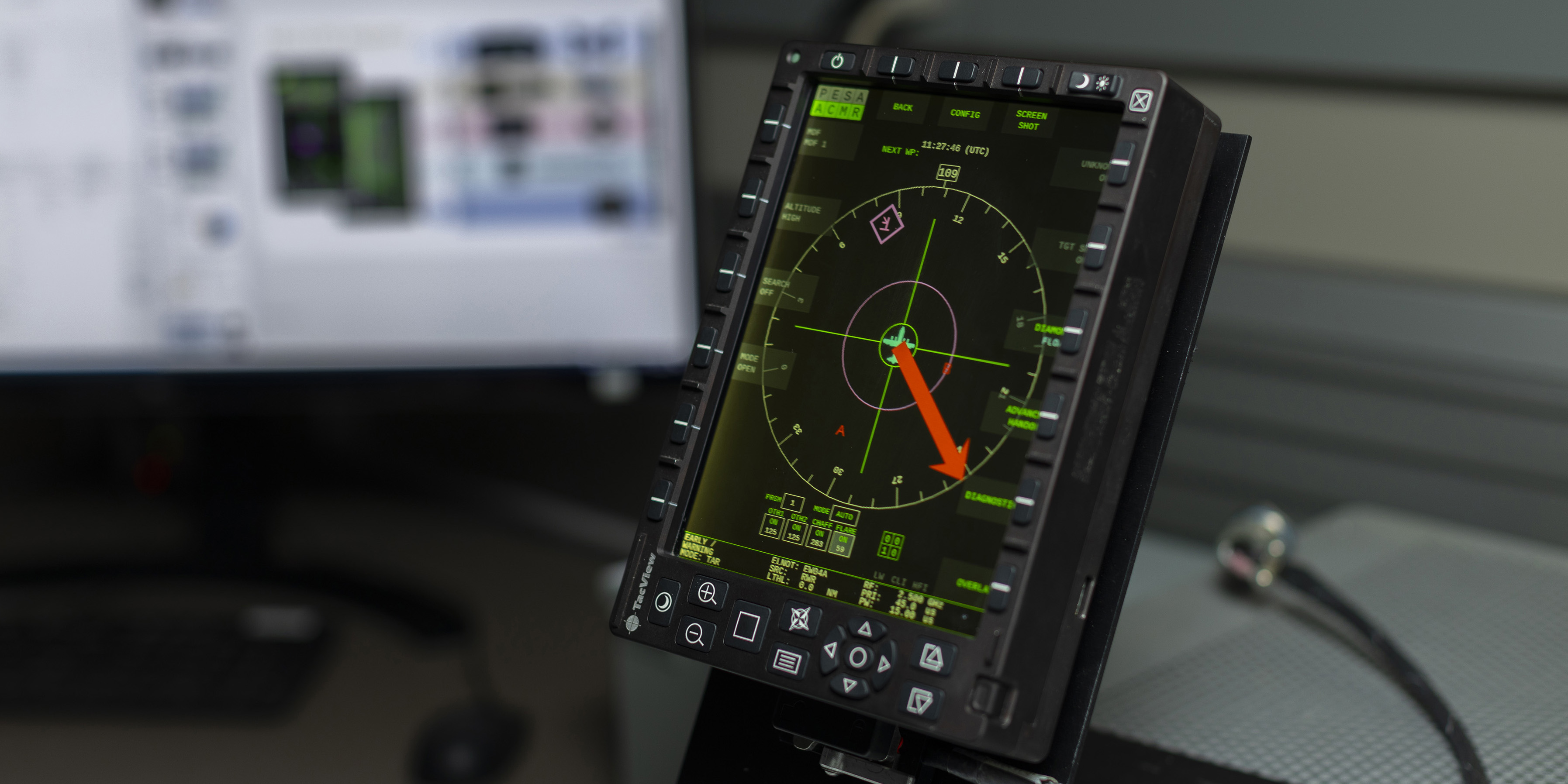 Aircraft display for the Advanced Integrated Electronic Combat Suite (AIECS). 