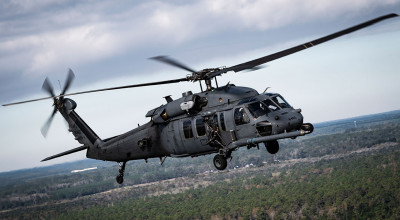 HH-60G Pave Hawk helicopter in flight.